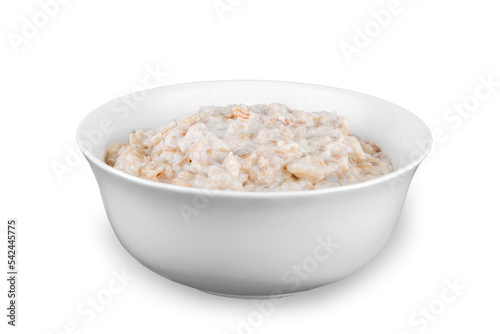Bowl of oats porridge isolated on a white background