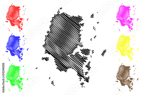 Daung Island (Republic of the Union of Myanmar, Burma, Mergui, Myeik Archipelago, Indian Ocean) map vector illustration, scribble sketch Daung Kyun or Ross map