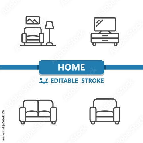 Home Icons. Living Room, TV Stand, Couch, Armchair, Furniture, Real Estate Icon