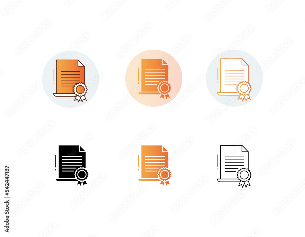 Document the Medal Badge icon in various styles. Diploma achievement symbol. Document with approved badge sign. Colorful outline concept. Thin line color icon. Certificate Vector live Document the Medal Badge icon in various styles. Diploma achievement symbol. Document with approved badge sign. Colorful outline concept. Thin line color icon. Certificate Vector live