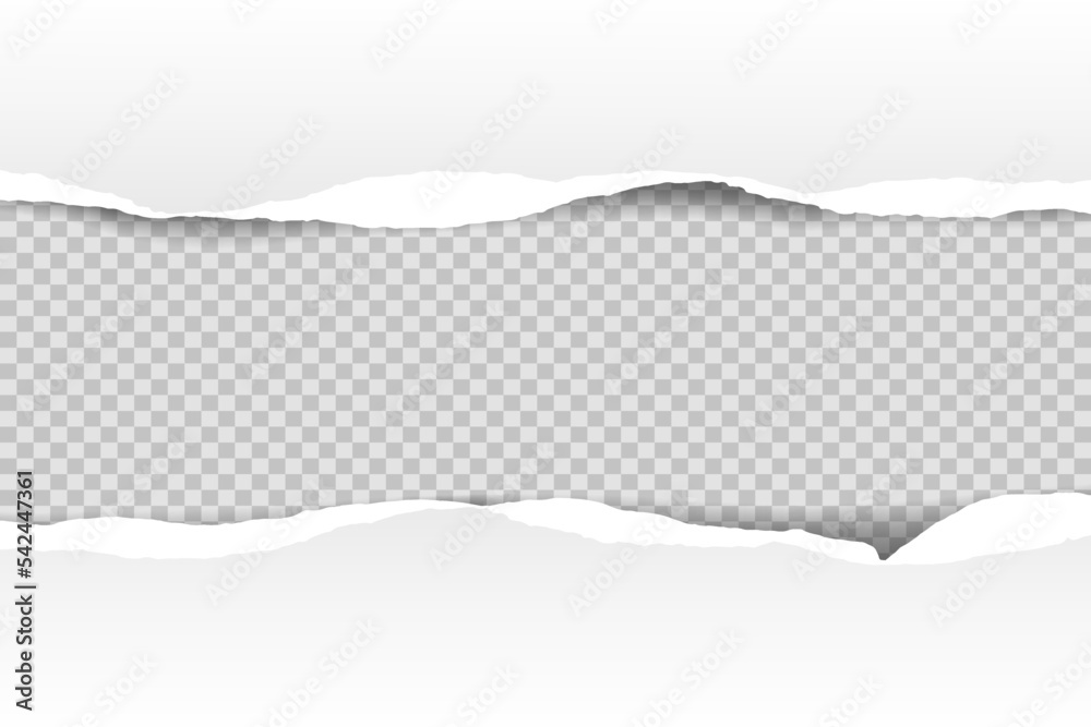 Torn paper on transparent background with space for text. Vector illustration.