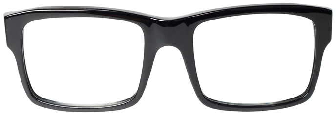 Classic black eye glasses front view, isolated