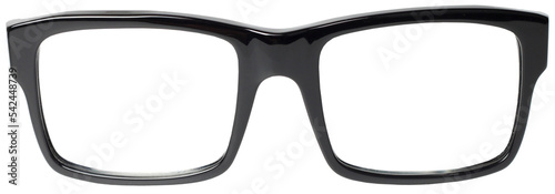 Classic black eye glasses front view, isolated