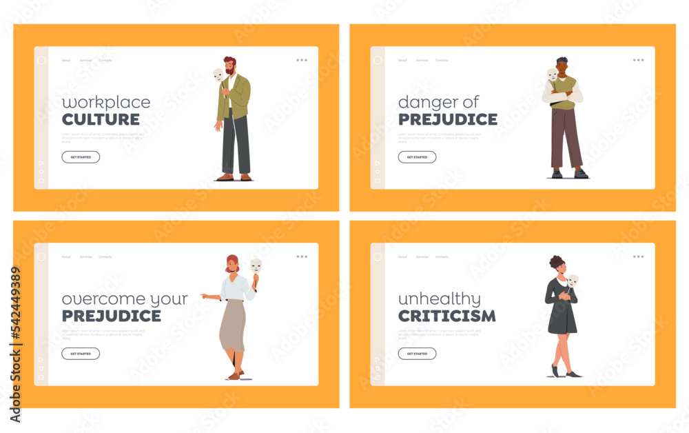 People In Masks Landing Page Template Set, Characters Hiding Faces Behind Social Masks With Fake Emotions Illustration People In Masks Landing Page Template Set, Characters Hiding Faces Behind Social Masks With Fake Emotions Illustration