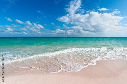 Beautiful beach and waves of Caribbean Sea. Riviera Maya, Mexico