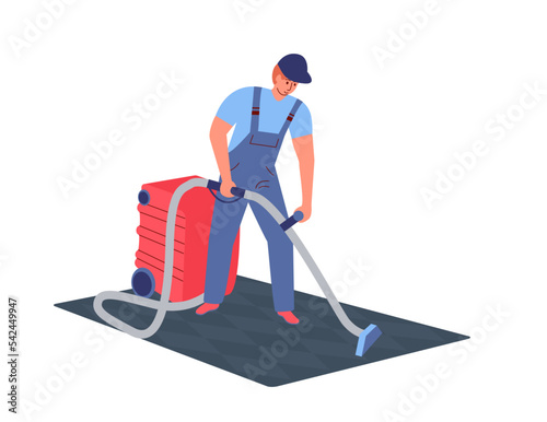 Man cleaning the carpet with vacuum cleaner