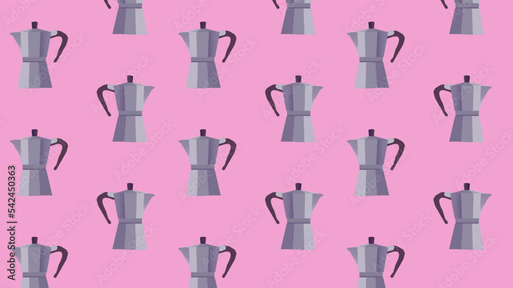 Seamless coffee illustration Mocha Pot Pattern with pink background