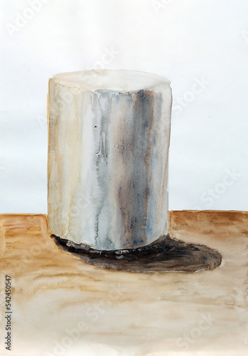 Watercolor gypsum cylinder with shadow on the table. © Ox_art