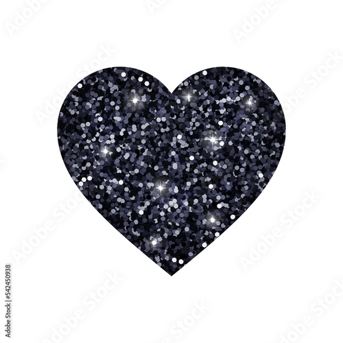 Black glitter heart isolated PNG