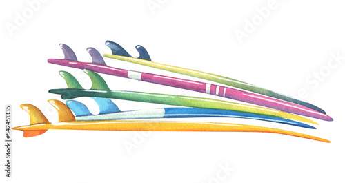 Canvas Print Surfboards lying on top of each other side view