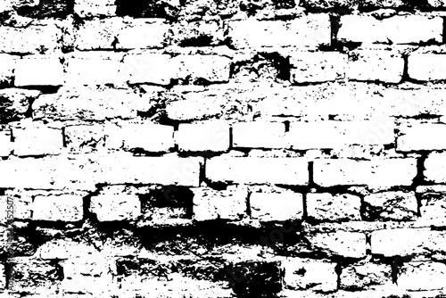 Grunge black texture as brick wall with the crack line shape on white background (Vector). Use for decoration, aging or old layer