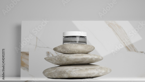 Cosmetics packaging jar on a rock realistic mockup