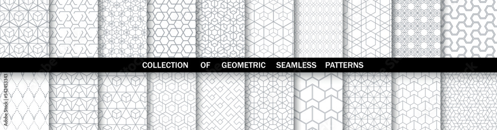 Geometric set of seamless gray and white patterns. Simpless vector graphics. Geometric set of seamless gray and white patterns. Simpless vector graphics.