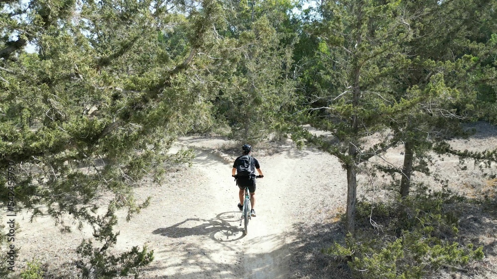 Isolated cyclist in the middle of a forest