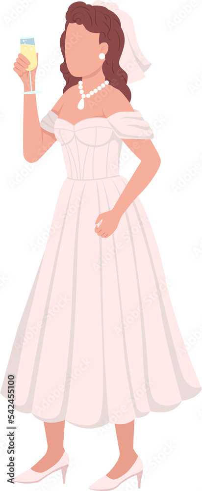 Bride raising toast semi flat color raster character. Standing figure. Full body person on white. Festive celebration simple cartoon style illustration for web graphic design and animation