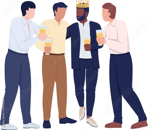 Stag party semi flat color raster characters. Standing figures. Full body people on white. Festive celebration simple cartoon style illustration for web graphic design and animation