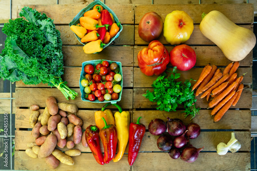 Topview of assorted vegetables at market