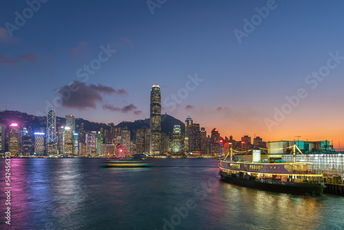 Scenery of Victoria Harbor of Hong Kong city at dusk © leeyiutung