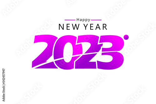 Happy New Year 2023 text design purple color, Isolated on white background. for Brochure design template, card, banner. Vector illustration. 