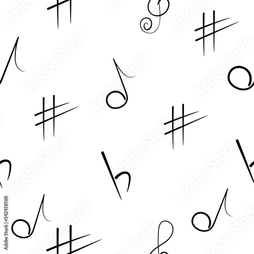 Seamless pattern of musical signs hand drawing