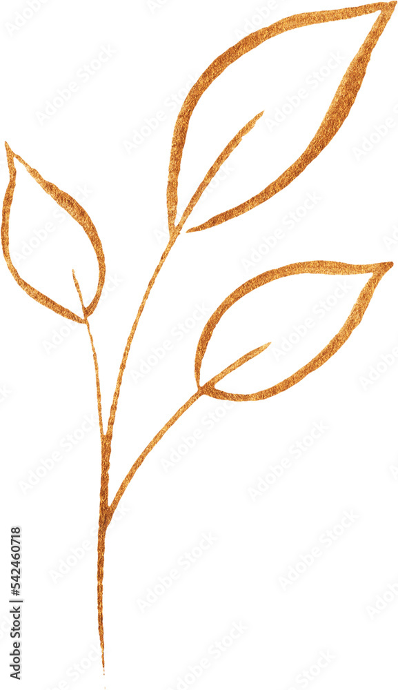Golden leaves. Watercolor illustration. Isolated on transparent. Beautiful decoration for your design.