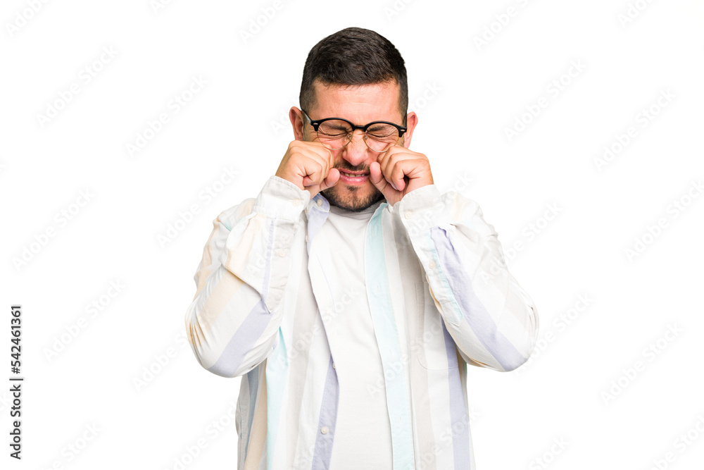 Young caucasian man isolated whining and crying disconsolately. Young caucasian man isolated whining and crying disconsolately.
