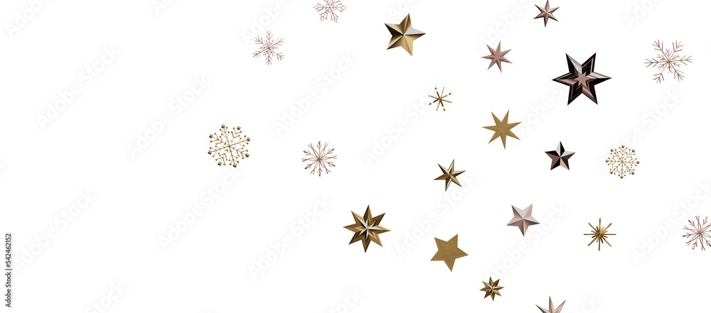 Christmas theme, golden openwork shiny snowflakes, star