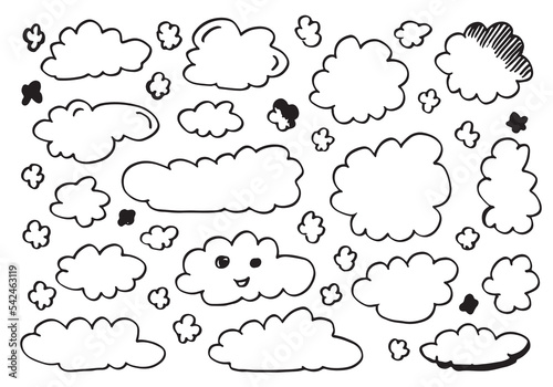 vector clouds doodle collection on white background.