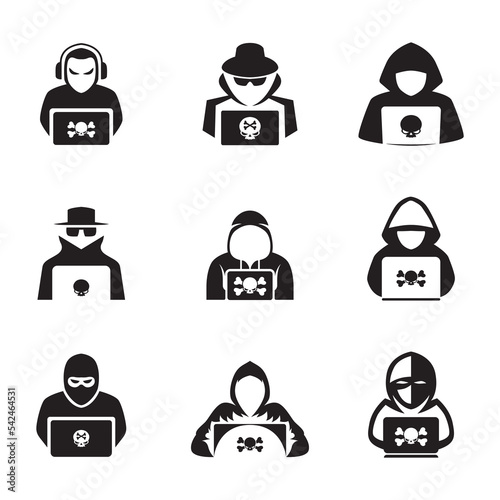 hacker black flat icon set