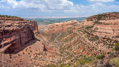 View of the Fruita Canyon Rimrock Drive entrance road Colorado National Monument in Grand Junction - Grand Valley overlook photo