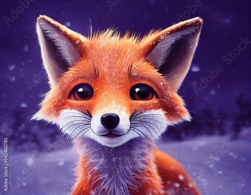 An Adorable Winter Fox. 3D rendered and computer generated. 