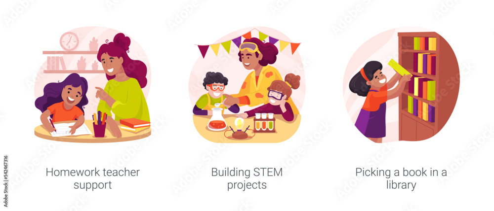 After school learning and enrichment activity isolated cartoon vector illustration set