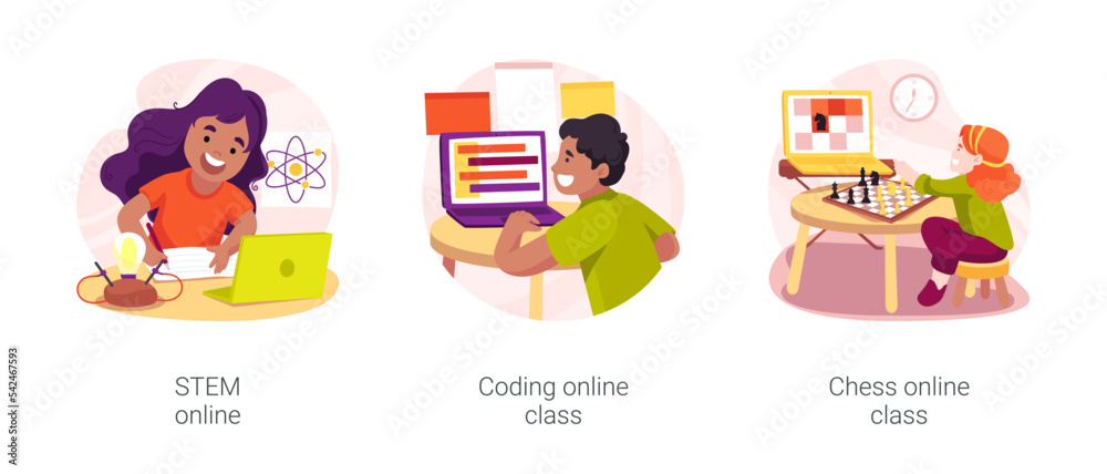 Distance learning for kids isolated cartoon vector illustration set Distance learning for kids isolated cartoon vector illustration set