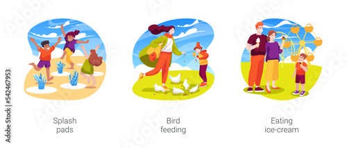 Outdoor family activities isolated cartoon vector illustration set