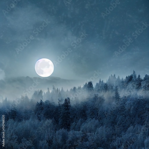 winter snowy midnight and misty forest Generative AI © Whitefeather