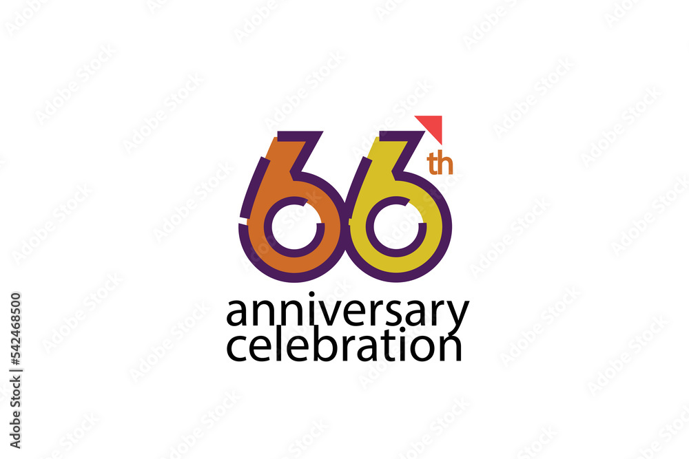 66 year anniversary celebration abstract style logotype. anniversary with purple, yellow, orange color isolated on white background, vector design for celebration, invitation, greeting card - Vector