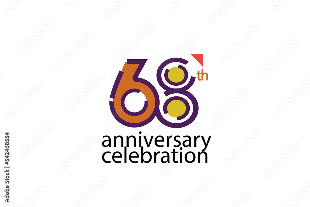 68 year anniversary celebration abstract style logotype. anniversary with purple, yellow, orange color isolated on white background, vector design for celebration, invitation, greeting card - Vector