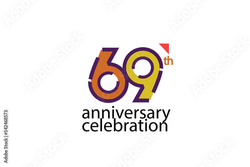 69 year anniversary celebration abstract style logotype. anniversary with purple, yellow, orange color isolated on white background, vector design for celebration, invitation, greeting card - Vector