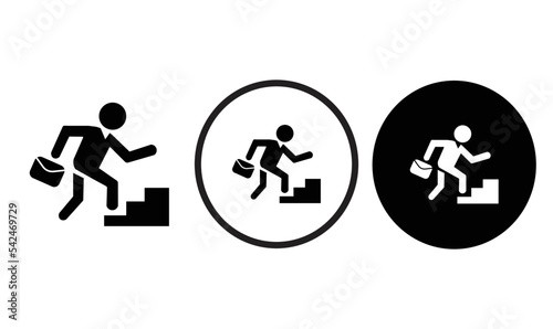 walk up stairs icon black outline for web site design 
and mobile dark mode apps 
Vector illustration on a white background