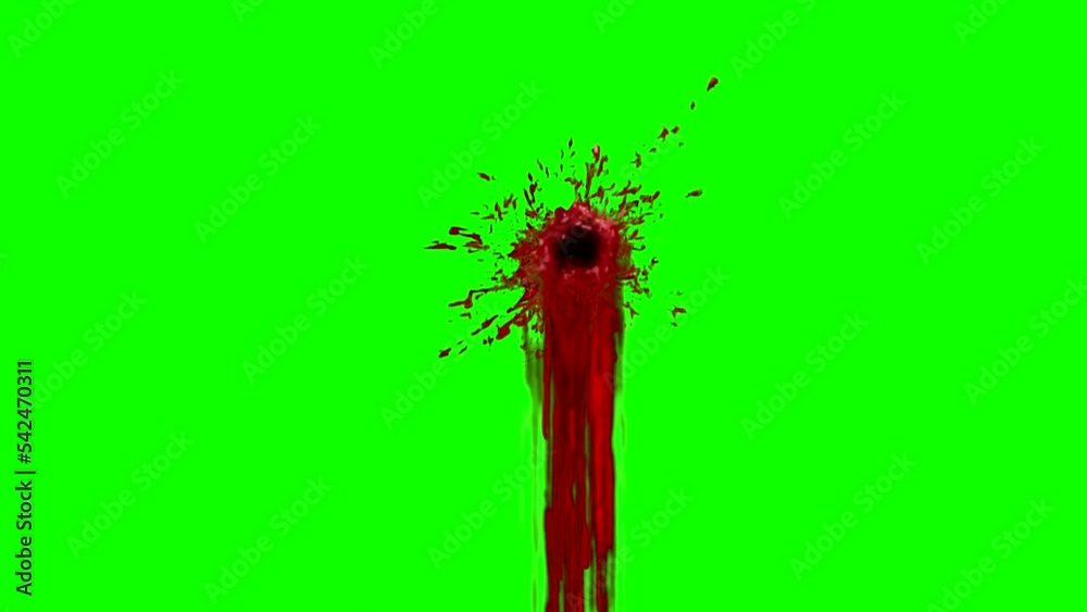 Bullet hit bloody hole on green screen
