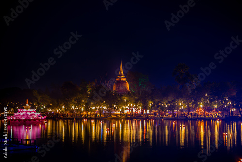 Fireworks Sukhothai Loy Krathong Festival at Sukhothai historical park , Sukhothai, Thailand.