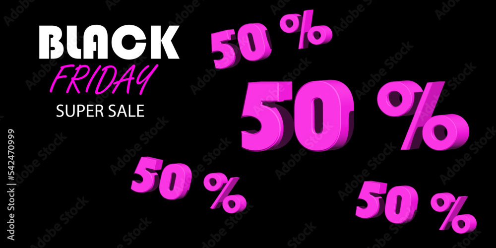 50 percent discount on black background, Black Friday, sale