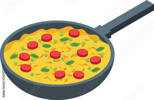 Paella seafood icon isometric vector. Spanish food. Cooked design