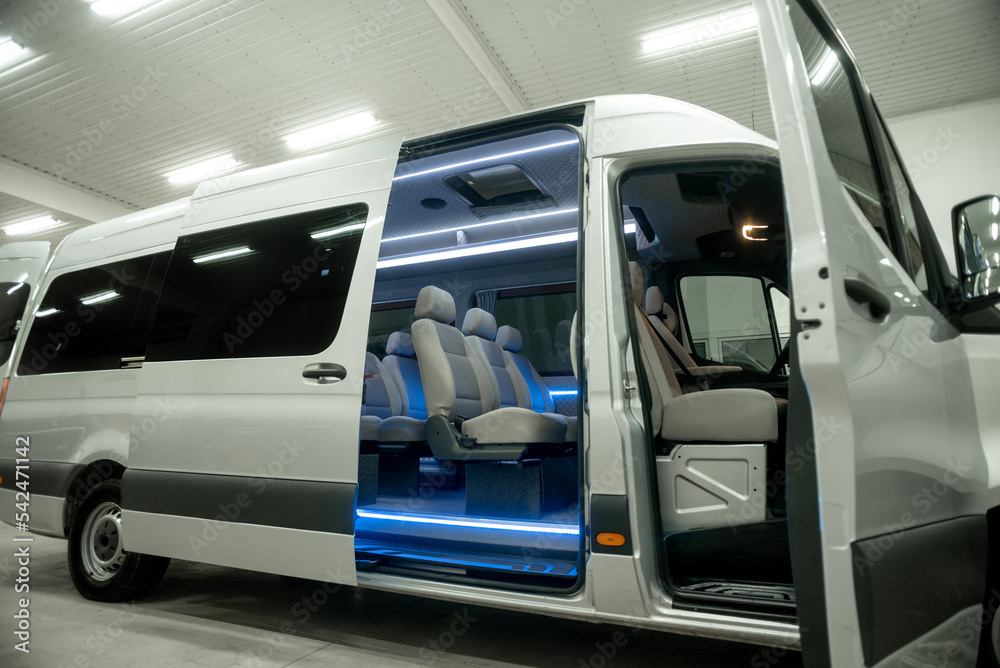 comfortable passenger bus interior with upholstered seats
comfortable passenger bus interior with upholstered seats