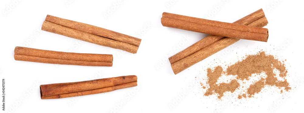 Cinnamon sticks isolated on white background. Top view Cinnamon sticks isolated on white background. Top view