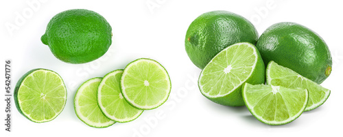 sliced lime isolated on white background. Top view. Flat lay pattern
