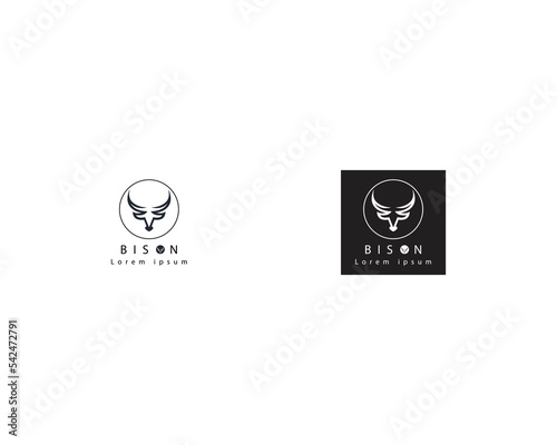 African Longhorn Bison Bull Head Icon  Silhouette buffalo head Front view logo design template  American buffalo head face element for logo  label  emblem  sign on white background vector illustration