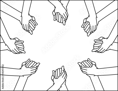 The concept of inclusion. Black and white illustration. Hands hold each other. Place for text