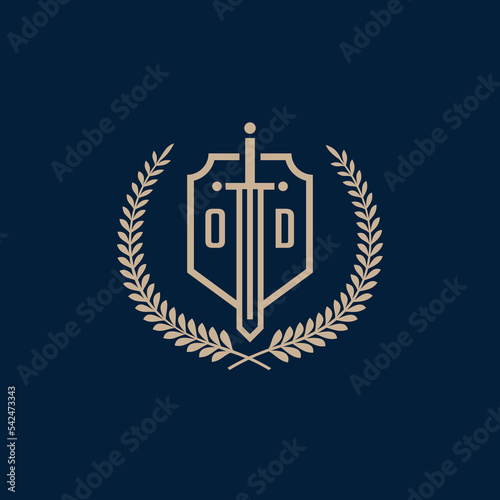 Initial OD elegant sword and shield icon vector template