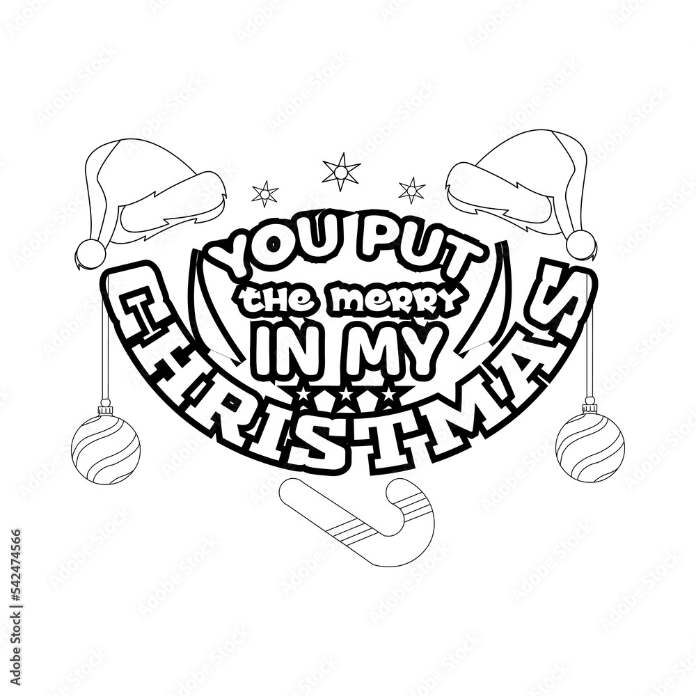 Merry Christmas Coloring page. Christmas line art coloring page design